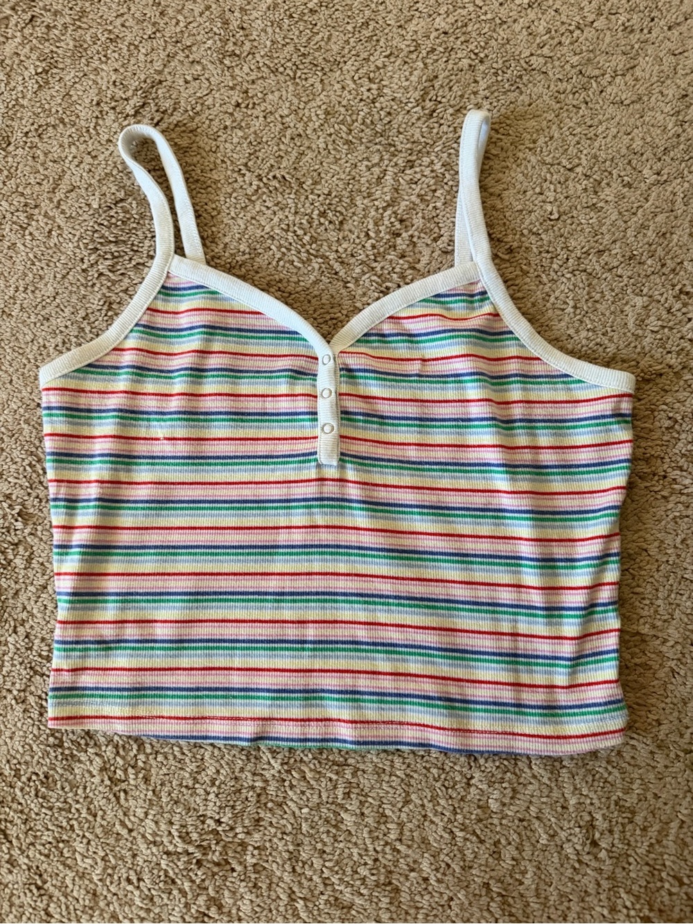 No Boundaries Multicolor Stripe Ribbed Cami — White Trim